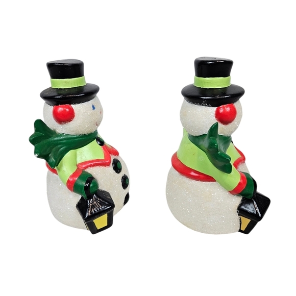 Vintage Handmade Ceramic Sugar Glazed Hand Painted Snowman Figurine 9" Set of 2 - Picture 2 of 7